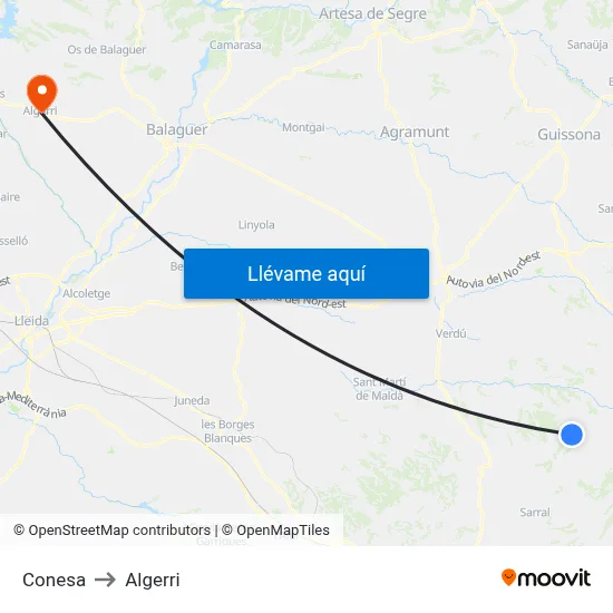 Conesa to Algerri map