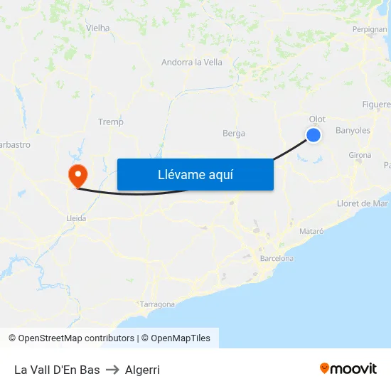 La Vall D'En Bas to Algerri map
