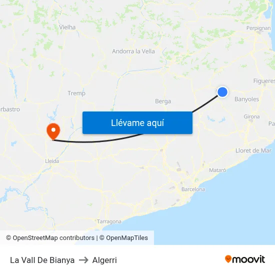 La Vall De Bianya to Algerri map