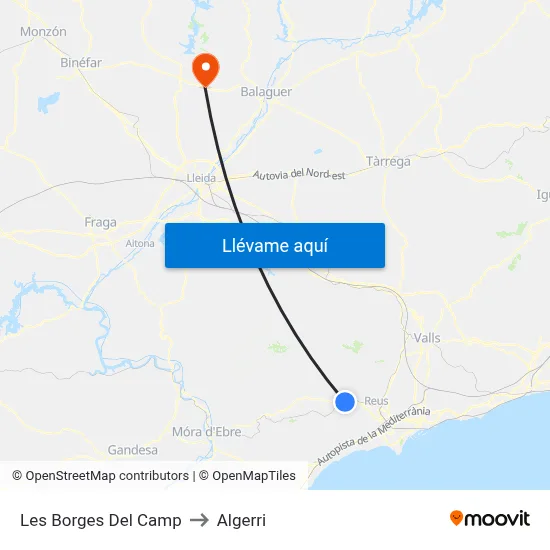 Les Borges Del Camp to Algerri map