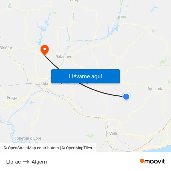 Llorac to Algerri map