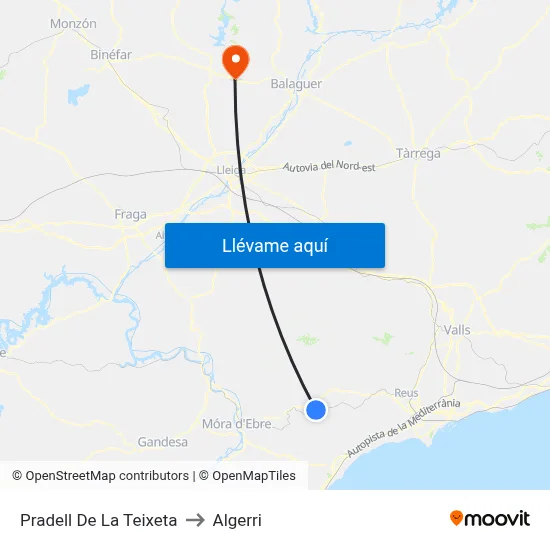 Pradell De La Teixeta to Algerri map