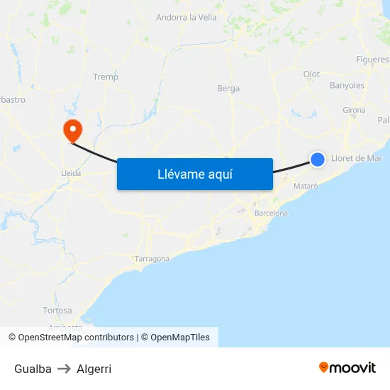 Gualba to Algerri map