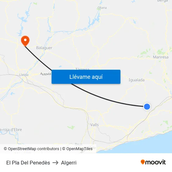 El Pla Del Penedès to Algerri map
