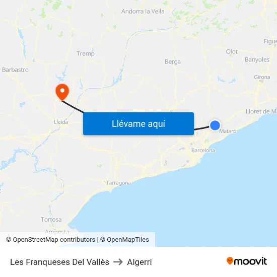 Les Franqueses Del Vallès to Algerri map