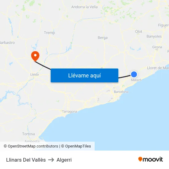 Llinars Del Vallès to Algerri map