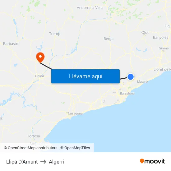 Lliçà D'Amunt to Algerri map