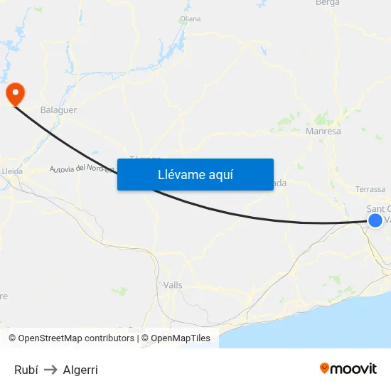 Rubí to Algerri map