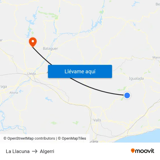 La Llacuna to Algerri map