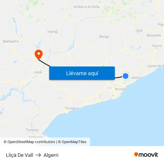 Lliçà De Vall to Algerri map
