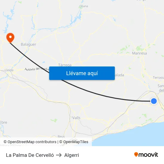 La Palma De Cervelló to Algerri map
