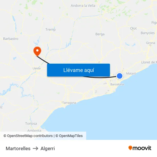 Martorelles to Algerri map