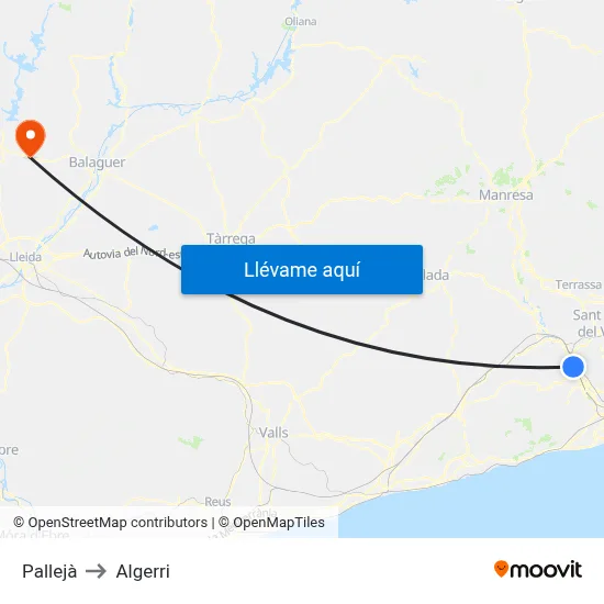 Pallejà to Algerri map