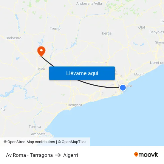 Av Roma - Tarragona to Algerri map