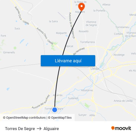 Torres De Segre to Alguaire map