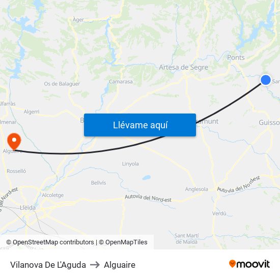 Vilanova De L'Aguda to Alguaire map