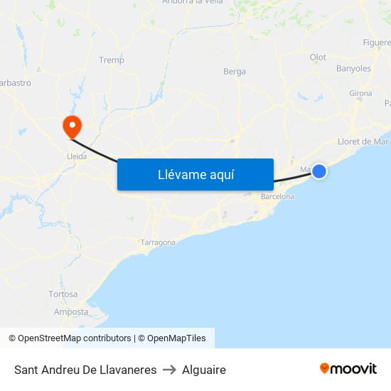 Sant Andreu De Llavaneres to Alguaire map