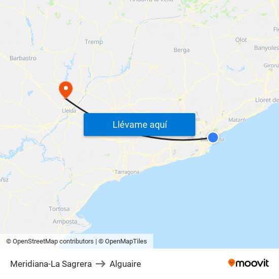 Meridiana-La Sagrera to Alguaire map