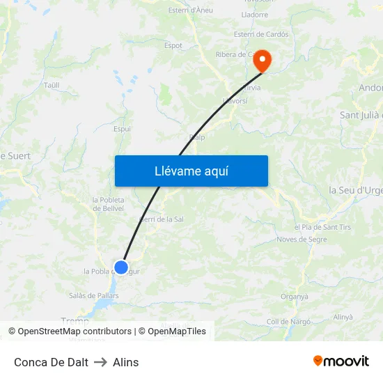 Conca De Dalt to Alins map