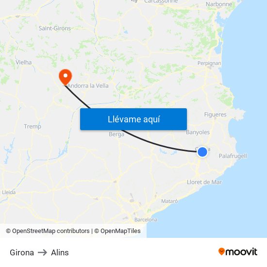 Girona to Alins map