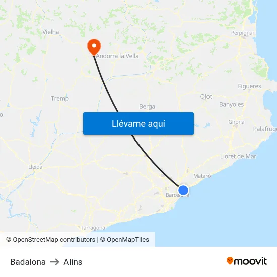 Badalona to Alins map