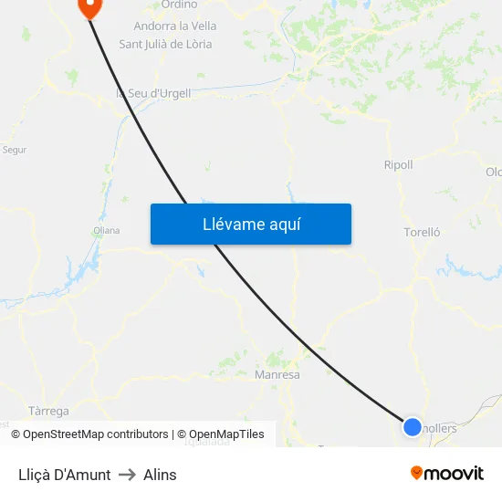 Lliçà D'Amunt to Alins map