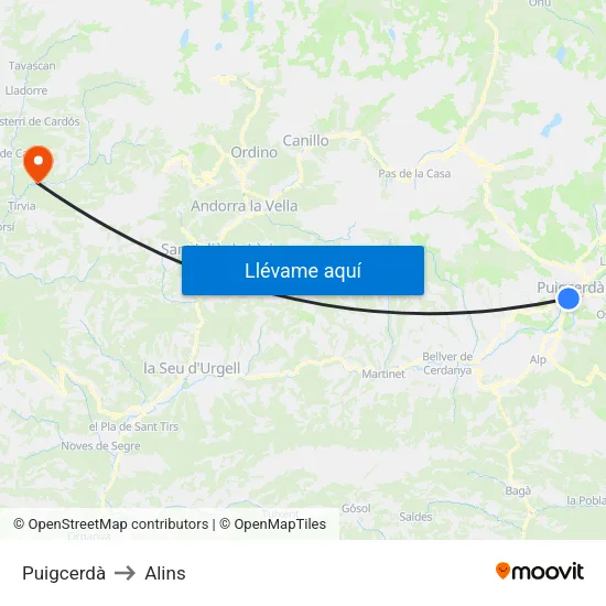 Puigcerdà to Alins map
