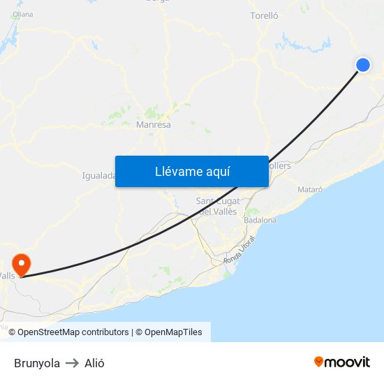 Brunyola to Alió map