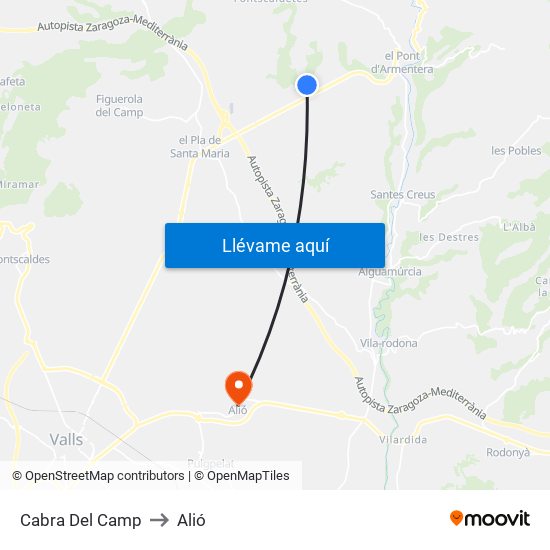 Cabra Del Camp to Alió map