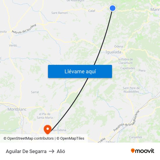 Aguilar De Segarra to Alió map