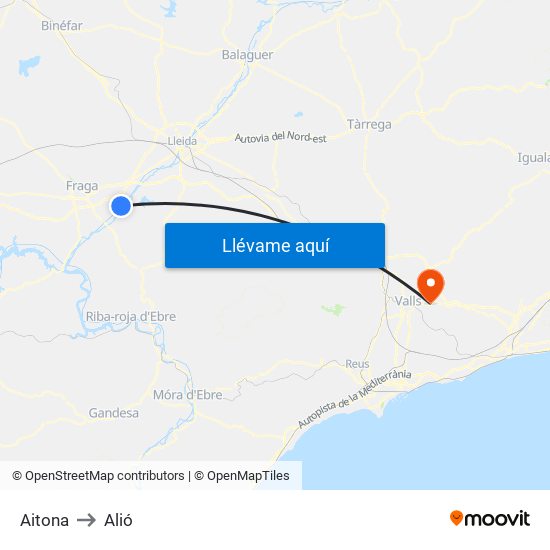 Aitona to Alió map