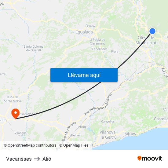 Vacarisses to Alió map