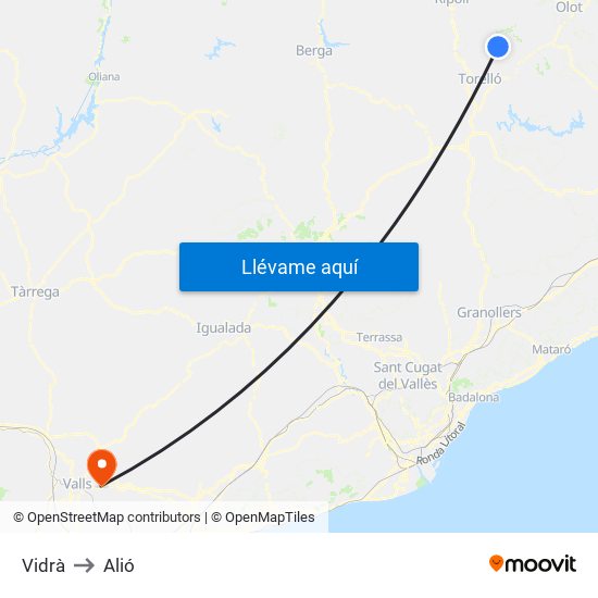 Vidrà to Alió map