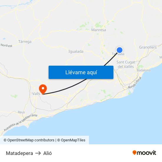 Matadepera to Alió map