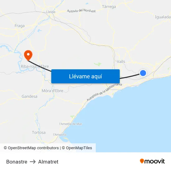 Bonastre to Almatret map