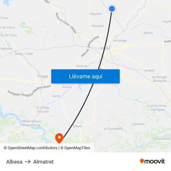 Albesa to Almatret map