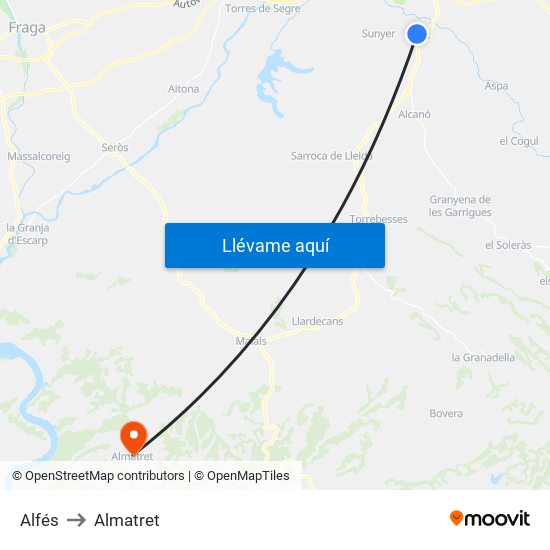 Alfés to Almatret map