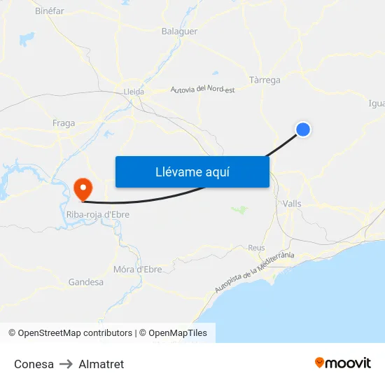 Conesa to Almatret map