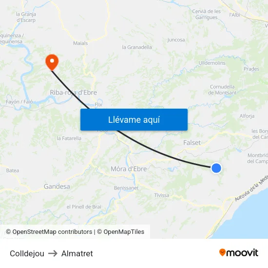 Colldejou to Almatret map
