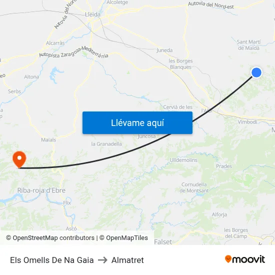 Els Omells De Na Gaia to Almatret map