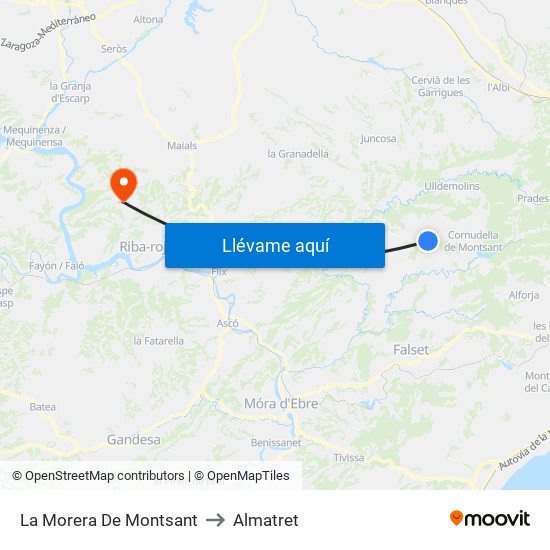 La Morera De Montsant to Almatret map