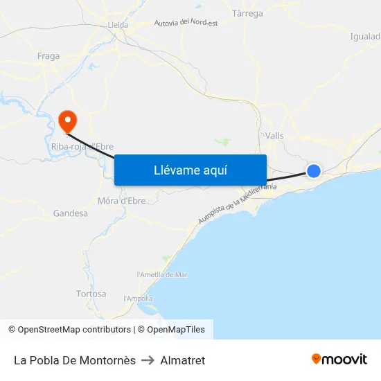La Pobla De Montornès to Almatret map