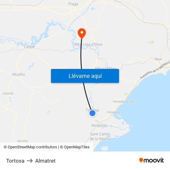 Tortosa to Almatret map