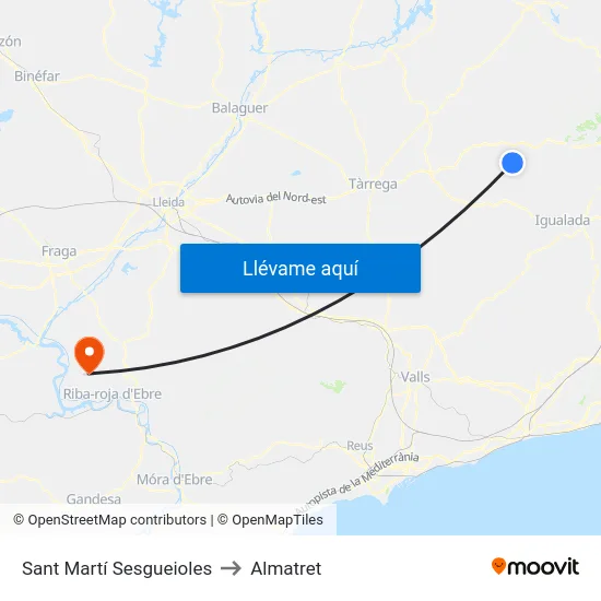 Sant Martí Sesgueioles to Almatret map