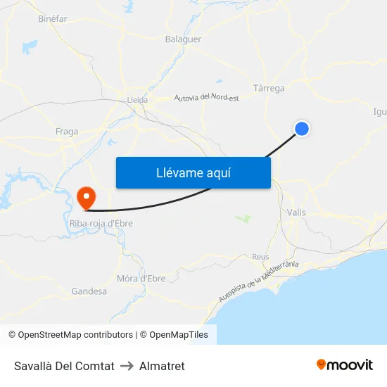 Savallà Del Comtat to Almatret map