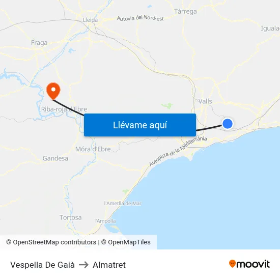 Vespella De Gaià to Almatret map