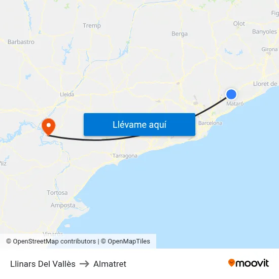Llinars Del Vallès to Almatret map