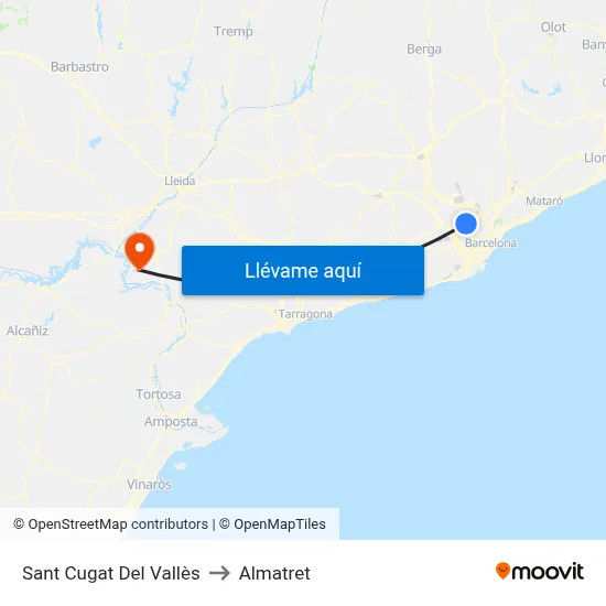 Sant Cugat Del Vallès to Almatret map