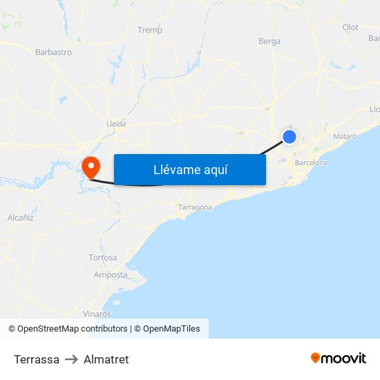 Terrassa to Almatret map