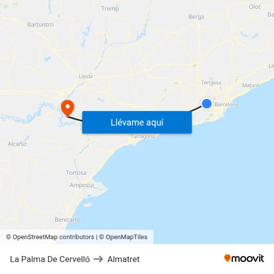 La Palma De Cervelló to Almatret map